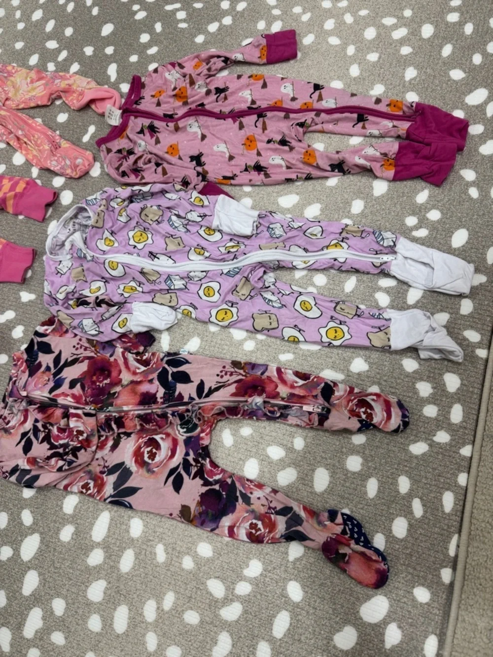 Lot of 6 bamboo footies zippy ruffle baby girl playsuit floral breakfast buddies